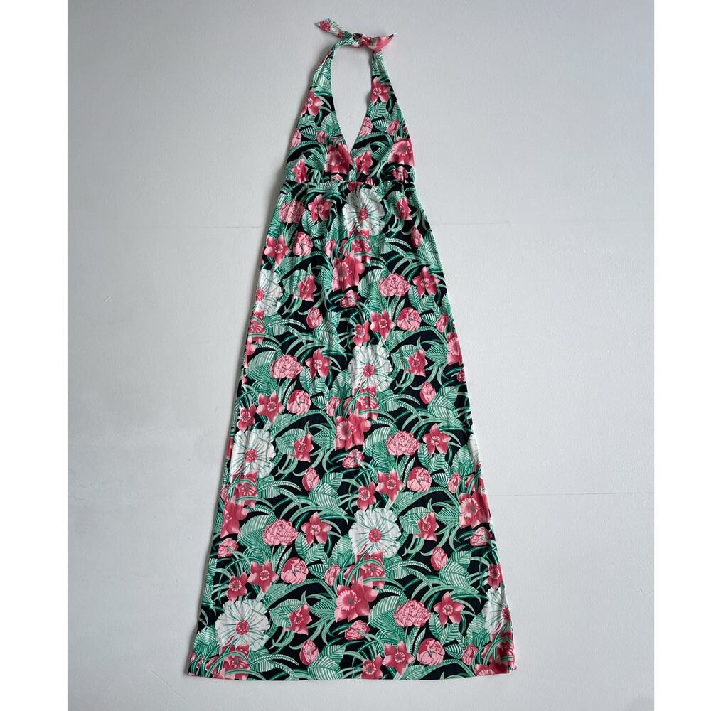 Vtg 70s FRITZI Tropical Floral Halter Maxi Sun Dress / Sz M / Retro Boho Hawaii
